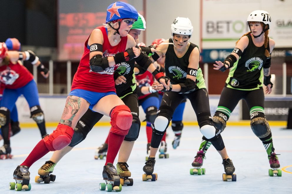 140705 Match mellan Göteborg - Västerås i Roller derby under dag sex av SM-veckan den 5 juli 2014 i Borås.
