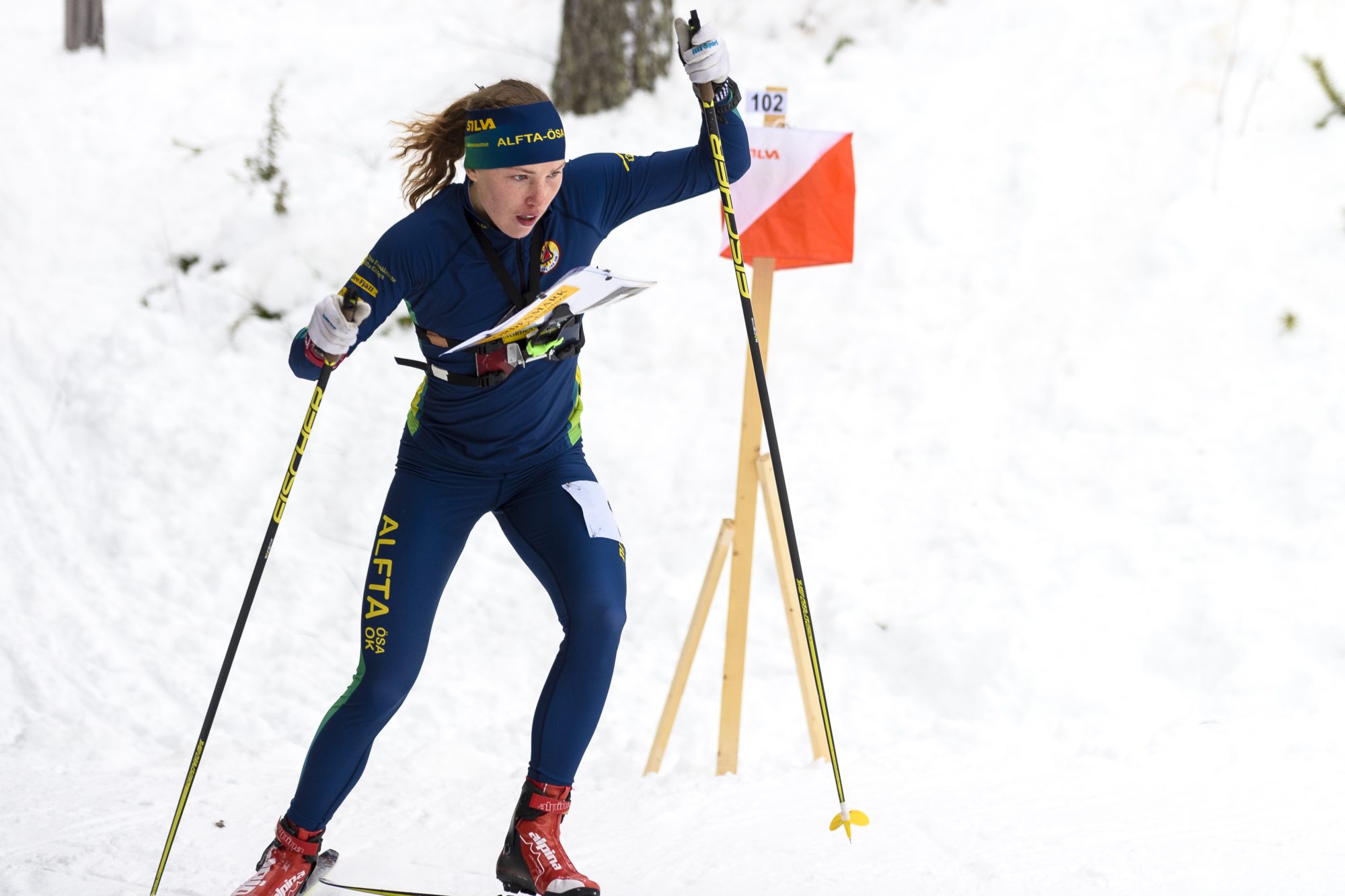 Tova Alexandersson, Alfta-sa tävlar i damernas skidorientering jaktstart under dag fem av SM-veckan den 31 januari 2016 i Piteå.